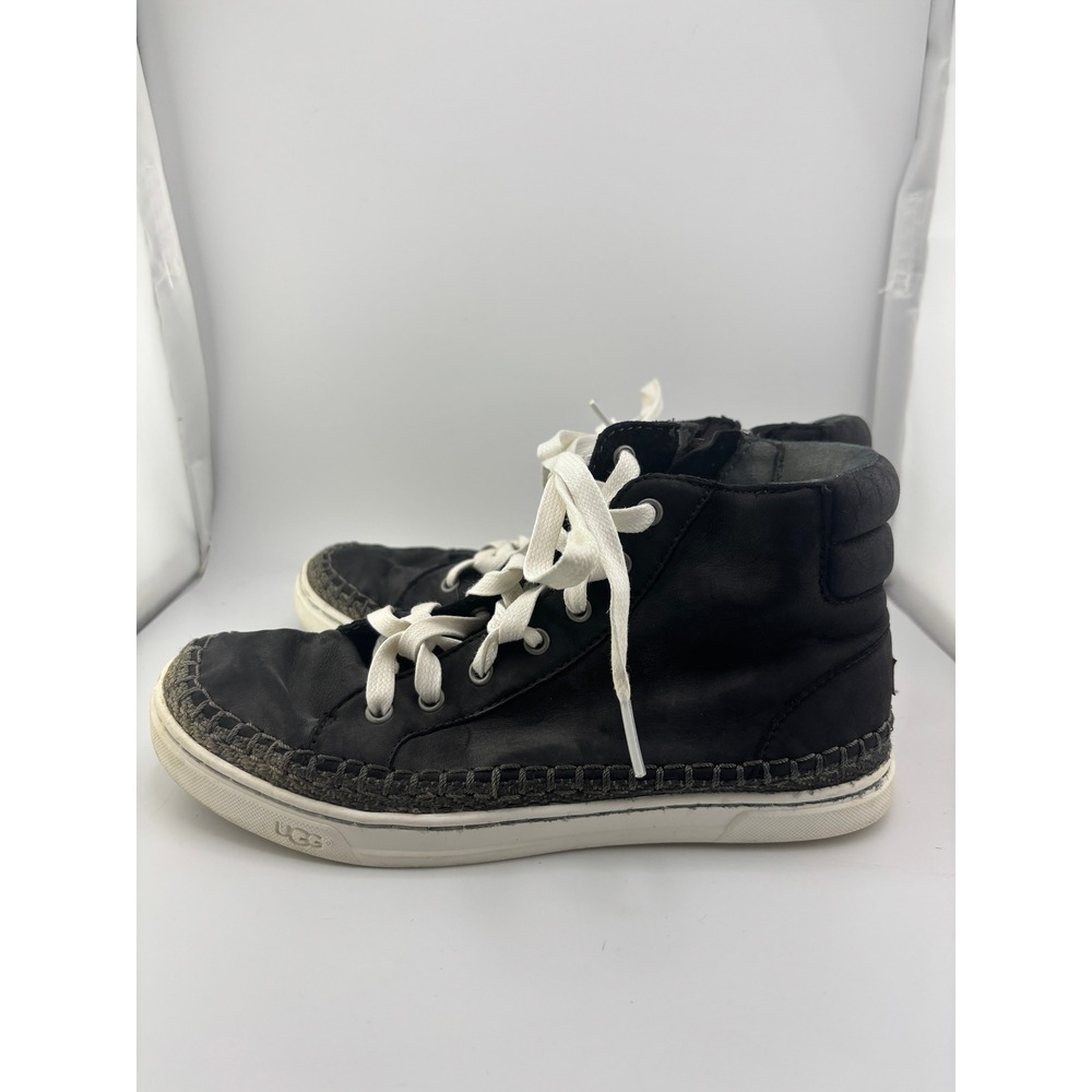 UGG Olive Black Nubuck Leather High Top Sneakers Side Zip 1011536 Womens 7